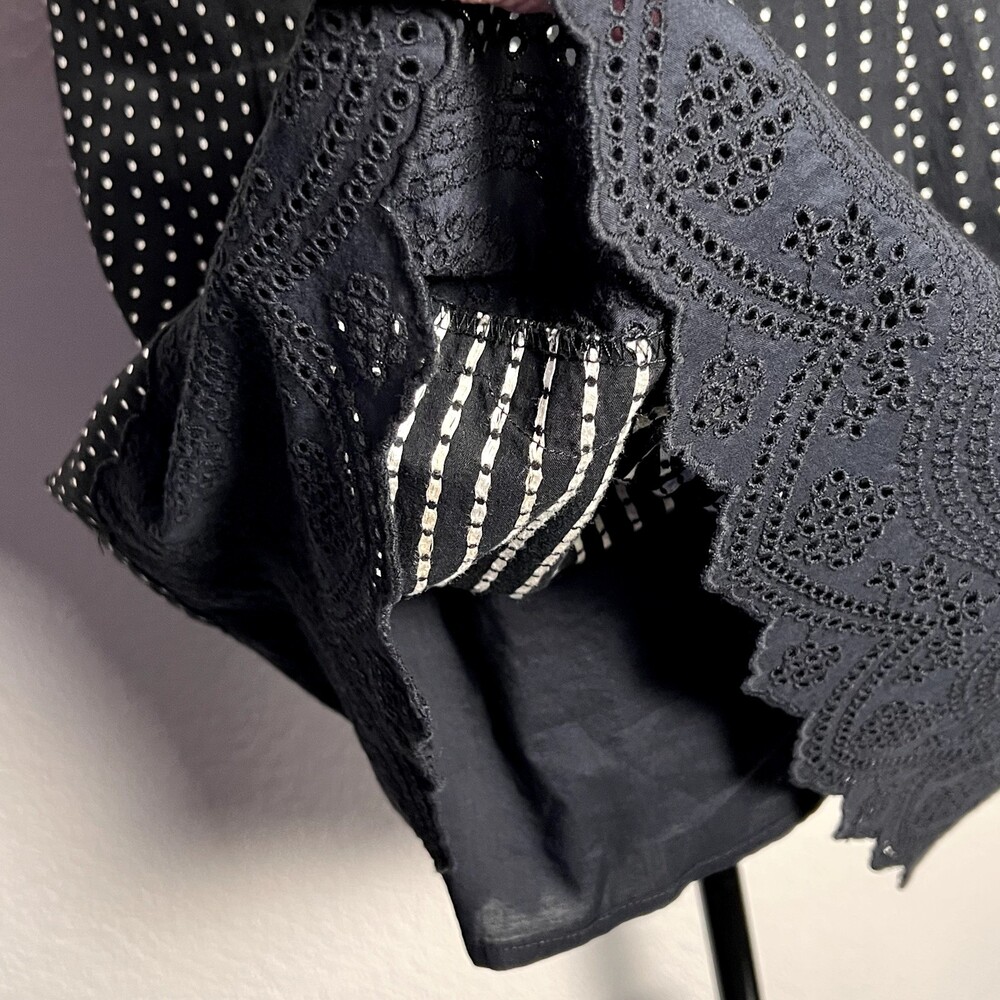 Ann Taylor Sz 2P Polka Dot Lace Skirt Lined Black White 100% Cotton Side Zipper - Picture 4 of 12